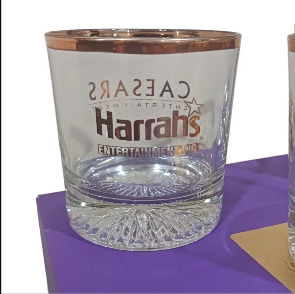 VTG Caesars Harrahs Casino Box Set Whiskey Lowball Glasses 2005